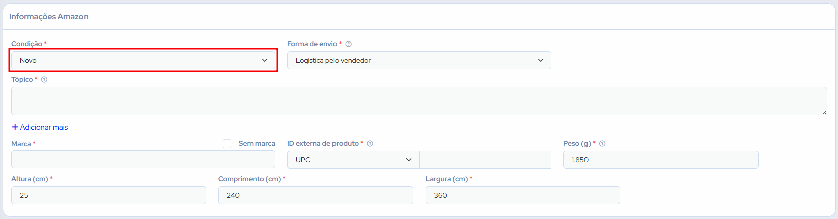 Formulario informações amazon - Condições