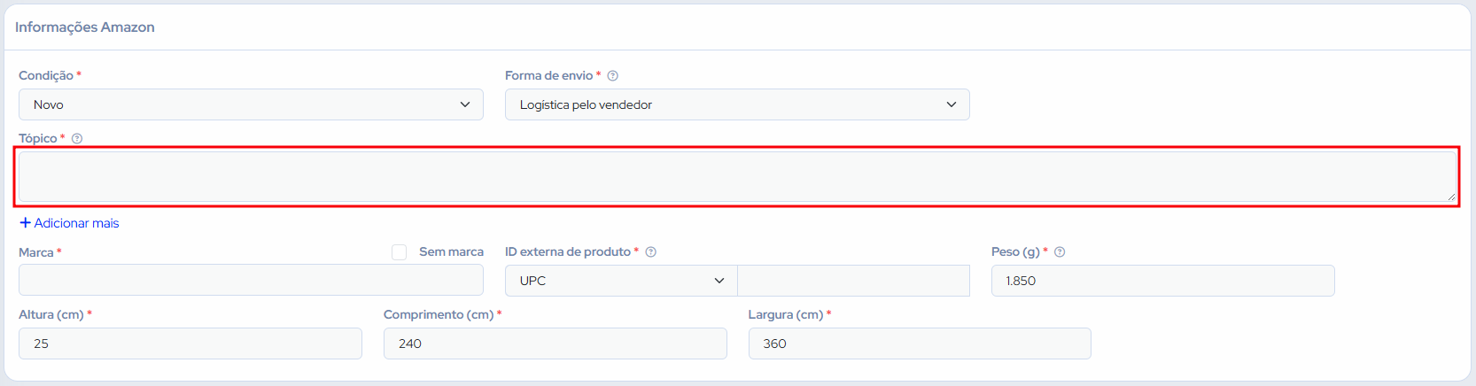 Formulario informações amazon - Topicos
